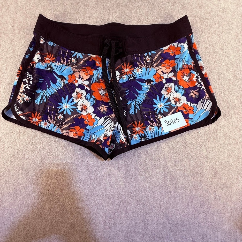 Kyodan Tropical Floral Active‎ Shorts Blue Orange Black Drawstring Size Large